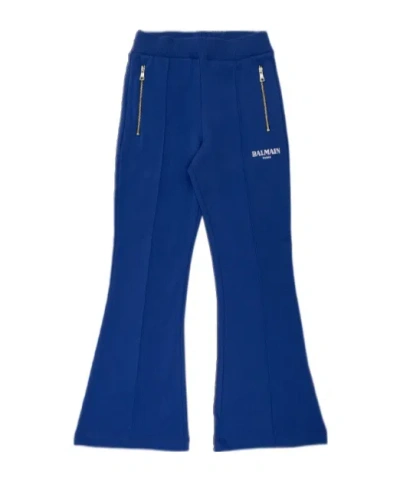 Balmain Kids' Logo-print Flared Tack Pants In Blue
