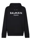 Balmain Slouchy Black Organic Cotton Hoodie With Bold Logo Print In Black