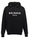 Balmain Logo Printed Drawstring Hoodie In Black