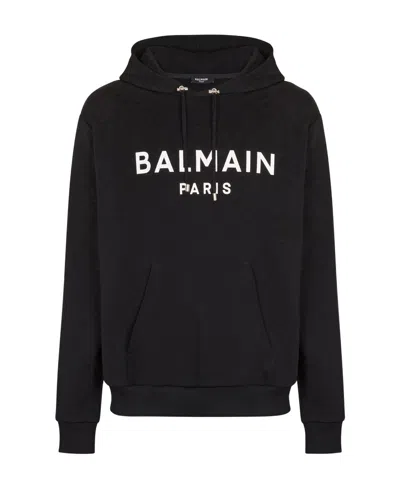 BALMAIN BALMAIN LOGO PRINTED DRAWSTRING HOODIE