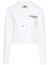 Balmain Cropped Flocked Organic Cotton-jersey Hoodie In Neutrals