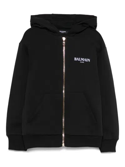 Balmain Kids' Logo-print Hoodie In Schwarz