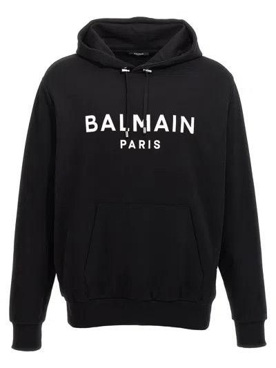 Balmain Logo Print Hoodie Sweatshirt White/black