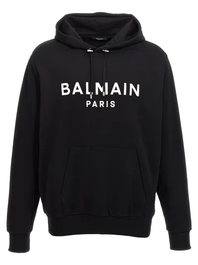 Balmain Logo Print Hoodie In Black