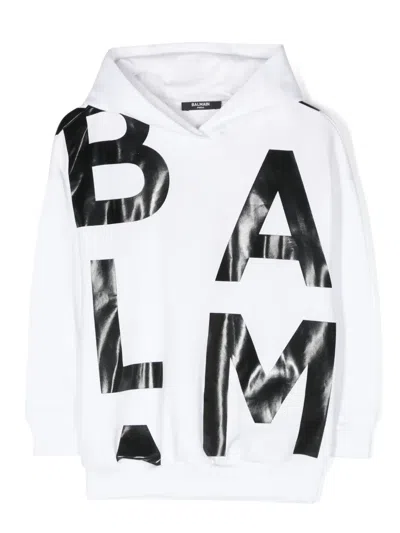 Balmain Kids' Logo-print Hoodie In White