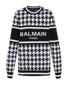 Balmain Logo-print Houndstooth Jumper In Black