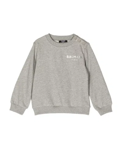 Balmain Logo-print Jersey Cotton Jumper In Gray
