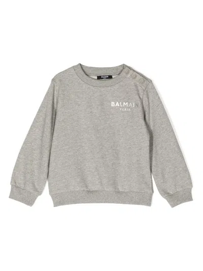 Balmain Kids' Logo-print Jersey Cotton Jumper In Grey