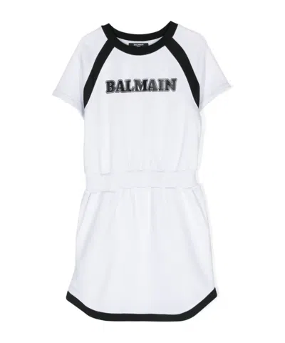 Balmain Kids' Logo-print Jersey Dress In White