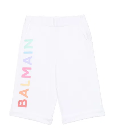 Balmain Kids' Logo-print Jersey Shorts In White