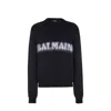 Balmain Black Crewneck Sweater With Maxi Logo Lettering On The Front And Brushed Effect In Wool Blen In Black