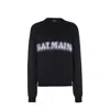 Balmain Black Crewneck Sweater With Maxi Logo Lettering On The Front And Brushed Effect In Wool Blen