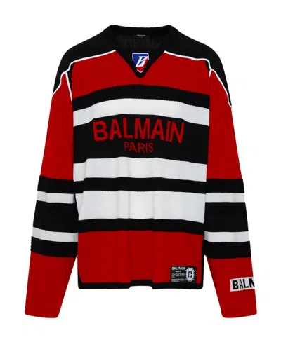 Balmain Logo-print Jumper In Red