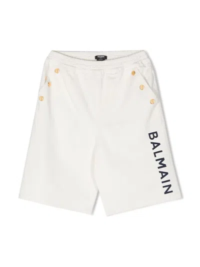 Balmain Kids' Logo-print Knee-lenght Shorts In White