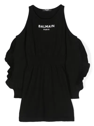 Balmain Kids' Logo-print Knitted Dress In Black