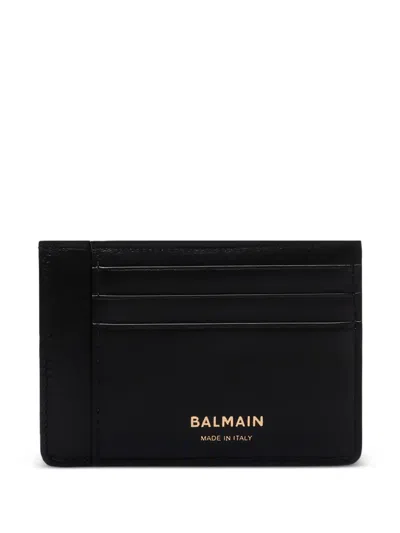 Balmain Logo-print Leather Card Holder In Black