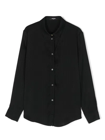 Balmain Kids' Logo-print Long-sleeve Shirt In Schwarz