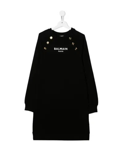 BALMAIN BALMAIN KIDS LOGO PRINTED LONG-SLEEVED DRESS