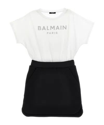 Balmain Logo-print Mini Dress In White