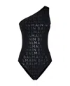 BALMAIN LOGO-PRINT ONE-SHOULDER SWIMSUIT
