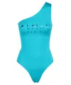 Balmain Logo-print One-shoulder Swimsuit In Blue