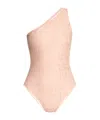 Balmain Logo-print One-shoulder Swimsuit In Nude