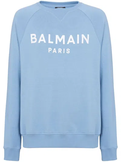 Balmain Logo-print Organic-cotton Sweatshirt In 蓝色