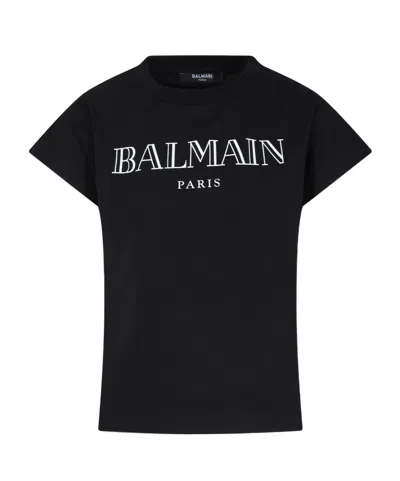 Balmain Kids' Logo-print Organic-cotton T-shirt In Black