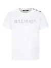 Balmain White T-shirt With Silver Buttons And Logo In White