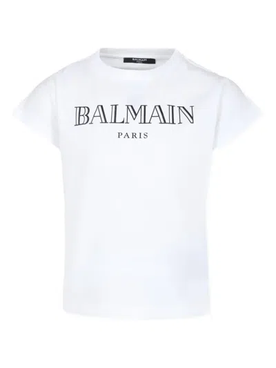 Balmain Kids' Logo-print Organic-cotton T-shirt In White