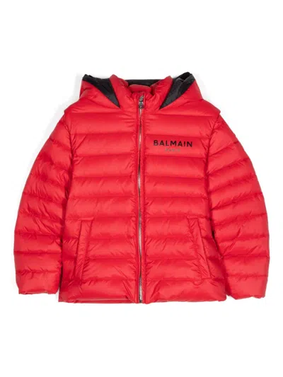 Balmain Kids' Logo-print Padded Jacket In Red