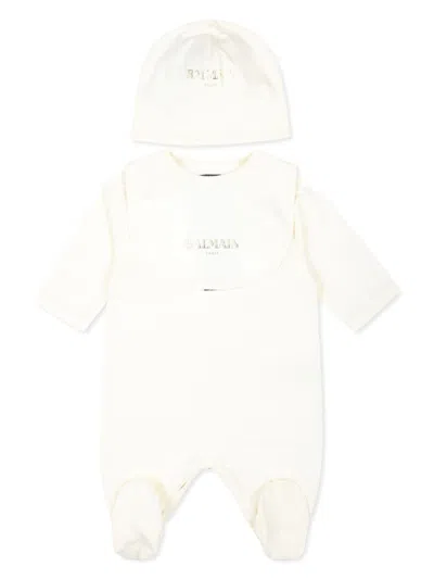 Balmain Babies' Logo-print Pajama In White