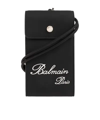 Balmain Logo-print Phone Pouch In Black