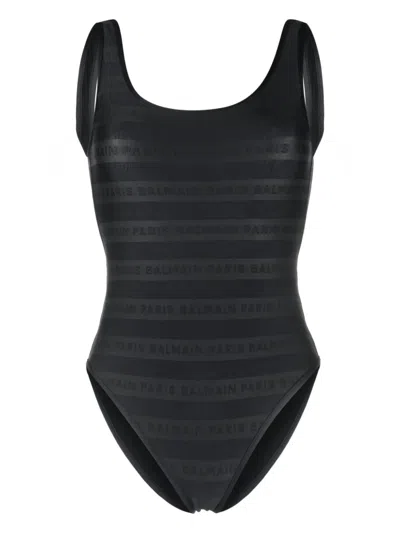Balmain Logo-print Scoop-neck Bodysuit In Black