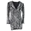 Balmain Logo Print Sequined Mini Dress In Black And Silver Polyester In Silver