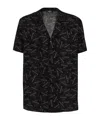 Balmain Black Shirt With Notched Collar And All-over Logo Print In Black