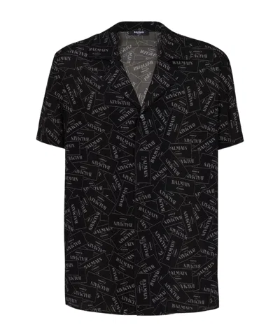 BALMAIN BALMAIN ALL-OVER LABEL PRINTED PYJAMA SHIRT