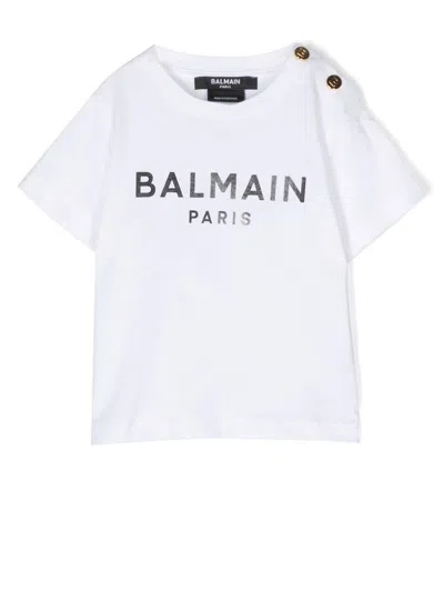 Balmain Babies' Logo-print Short-sleeve T-shirt In 白色