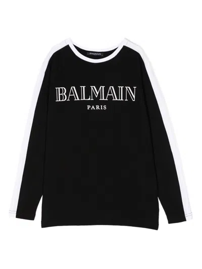 Balmain Kids' Logo-print Short-sleeve T-shirt In Black