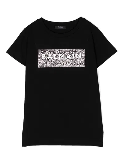 Balmain Kids' Logo-print Short-sleeve T-shirt In Black
