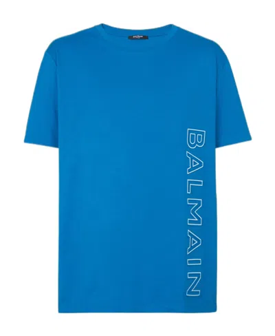 Balmain Logo-print Short-sleeved Cotton T-shirt In Blue