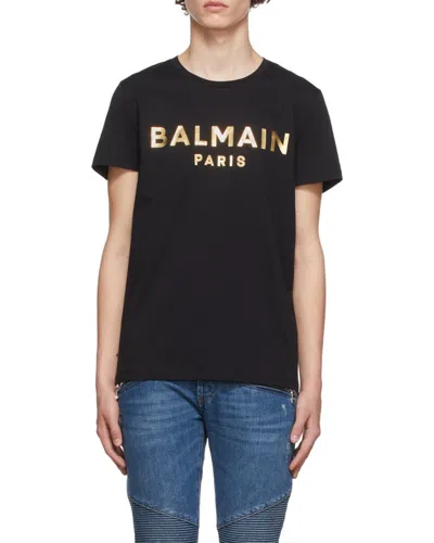 BALMAIN METALLIC LOGO-PRINT COTTON T-SHIRT