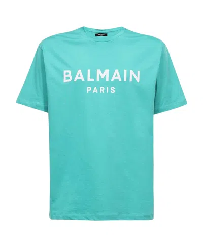 Balmain Logo-print Short-sleeved T-shirt In Green
