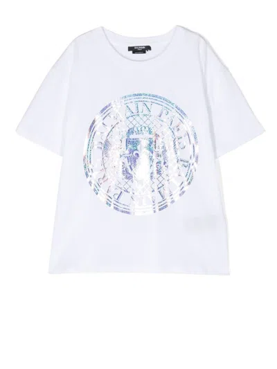 Balmain Kids' Logo-print Short-sleeved T-shirt In White