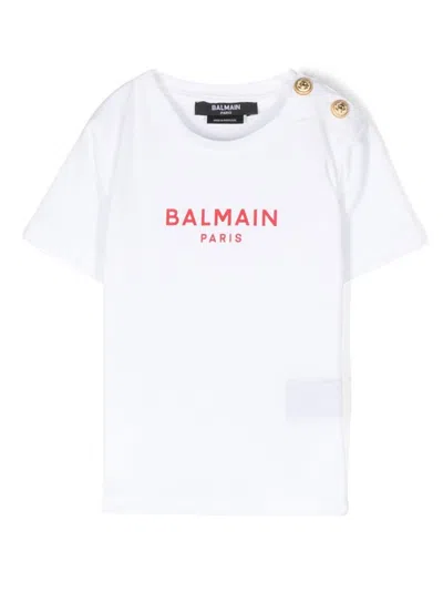 Balmain Babies' Logo-print Short-sleeved T-shirt In White