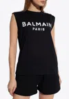 Balmain Embossed-buttons Logo-print Tank Top In Black