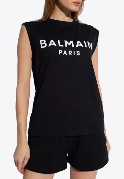 BALMAIN LOGO PRINT SLEEVELESS T-SHIRT