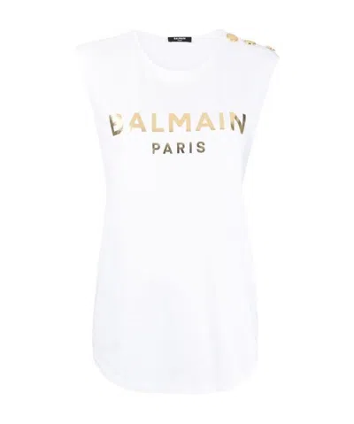Balmain Logo-print Sleeveless T-shirt In White