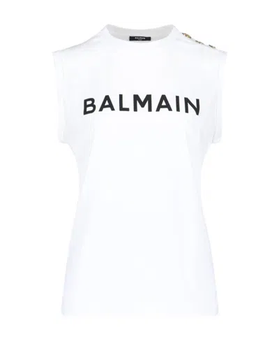 BALMAIN BALMAIN LOGO PRINTED SLEEVELESS TOP