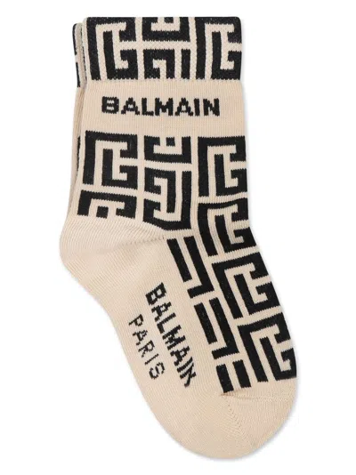 Balmain Kids' Logo-print Socks In Brown
